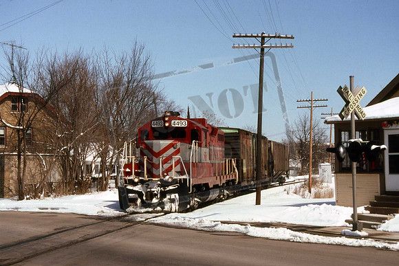 4493 WAS4493 WISCONSIN & SOUTHERN GP38 WUKESHA, WI. 12TH FEB 1993 JEFF HAMPTON