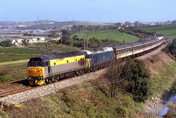 50015 VALIANT & 50008 THUNDERER (Cat No UN50015) Near St Erth 04-05-1991 Cornish Centurian Railtour