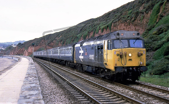 50008 (Cat No TTR1303) THUNDERER Dawlish Sea Wall 25-10-84 Ian Bartlett