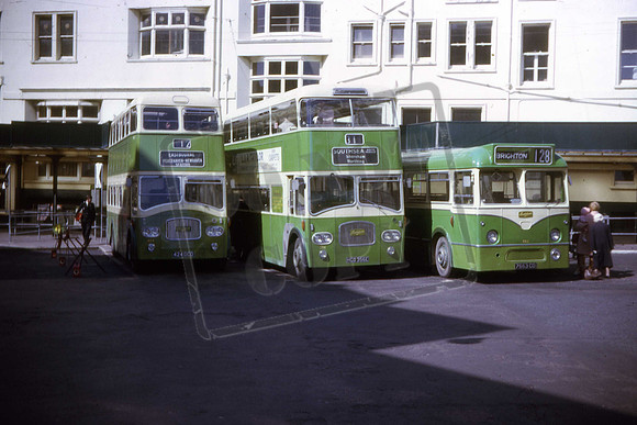424DCD HCD356E 7663 CD Nos 424 356 663 SOUTHDOWN BUSES Leyland Titans and Leyland Tiger Cub. Pool Valley Bus Station Brighton