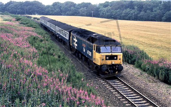 4-40 47636 SIR JOHN DE GRAEME (Cat No 4-40) Near Inverurie heading for Aberdeen with the 8.15 ex Inverness 27-07-90 Ian Ball