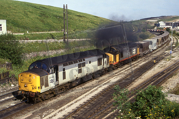 94-49 37683 37678 (Cat No 94-49) Arriving at Peak Forest Sidings  with an empty ICI train from Oakleigh. 01-08-91 Ian Ball