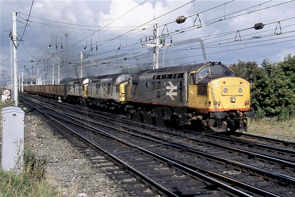 10-50 37379 37040 & 37049 (Cat No 10-50) Mossend on a Ravenscraig working. 12-09-90 Ian Ball