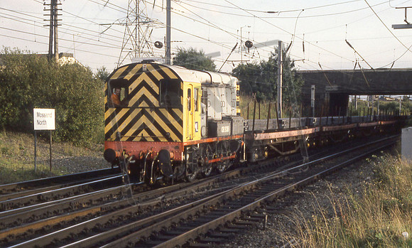 11-21 08938 (Cat No 11-21) Mossend. Hauling 10 BDAs fromRavenscraig Yard. 12-09-90 Ian Ball