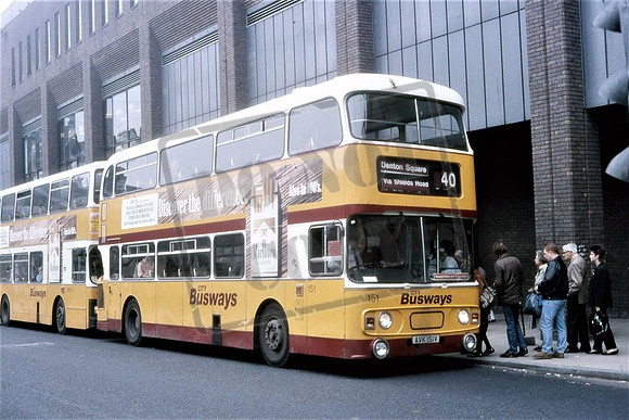 AVK151V CITY BUSWAYS LEYLAND ATLANTEAN ALEXANDER No 151 BLACKETT STREET NEWCASTLE 1987